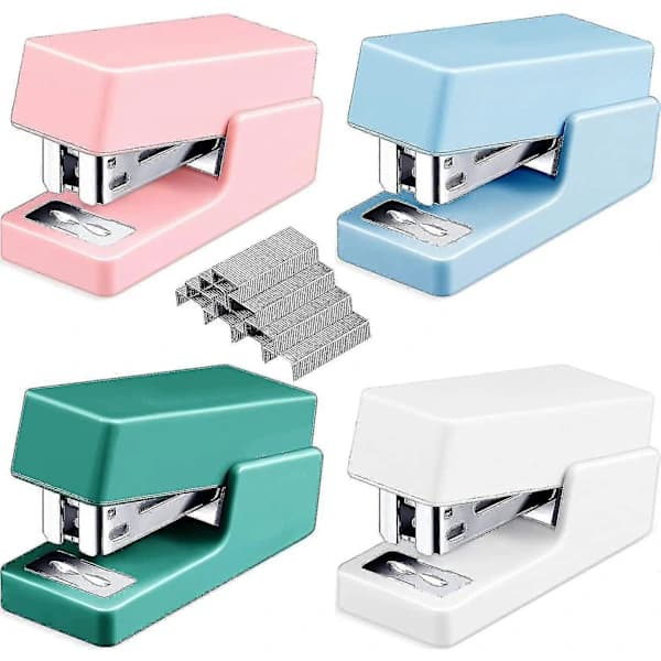 4 Pieces Small Staplers Mini Stapler with Staples Assorted Colors Small Stapler with Staples Colorful
