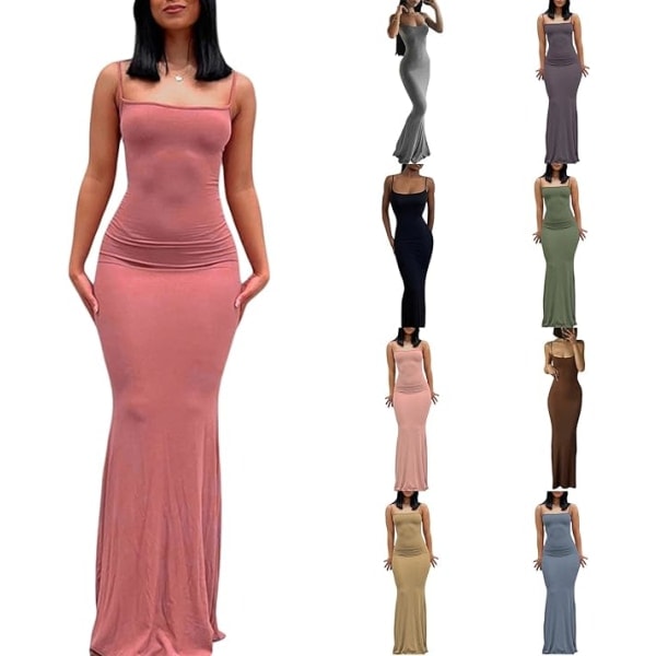 Sexig Sommarklänning för Kvinnor med Snörning Spaghettiband Bodycon Maxiklänning Baklös Sida Y2K-Klänning med Hög Slits