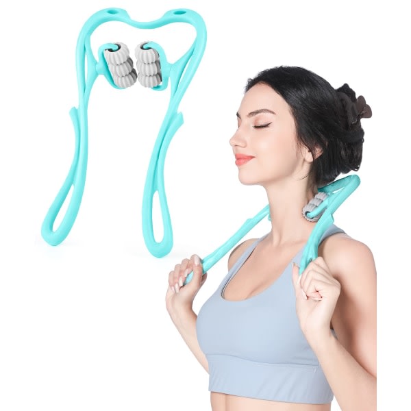6-hjulig nackmassager Trigger Point Roller, smärtlindring Shiatsu massager för nacke, axel, arm, ben, rygg blå