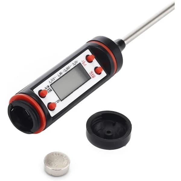 Digitalt kødtermometer med lang sonde i rustfrit stål og LCD-display til madlavning i køkkenet, grill, mælk og væsker