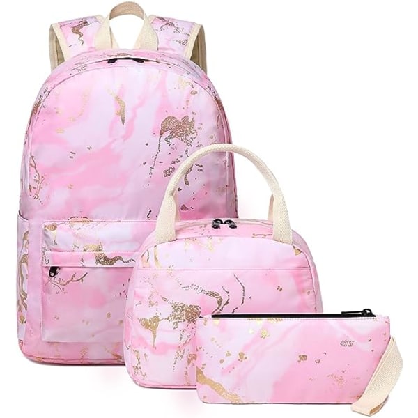 IC Teen Girls Skolryggsäck Barn Bokväska Set ja Lunch Box Case Resa Laptop Ryggsäck Casual