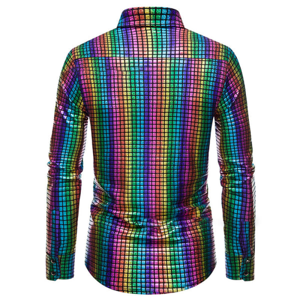 Långärmad paljettklänning for män, glitterskjorta festdräkt Multicolor 2 M