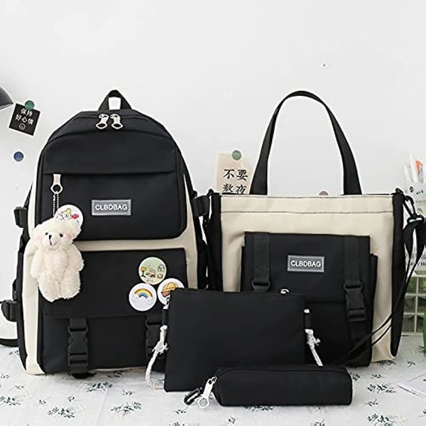 IC Ornitolog Skolväskor Ryggsäckar för söta tonårsflickor Printed 4:a set Kawaii skolryggsäcksset Söt estetisk ryggsäck för skolan Blå