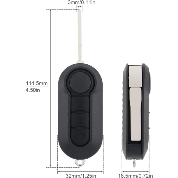 Erstatningsklaff for Fiat 500 Peugeot 3-knapps bilnøkkel IC