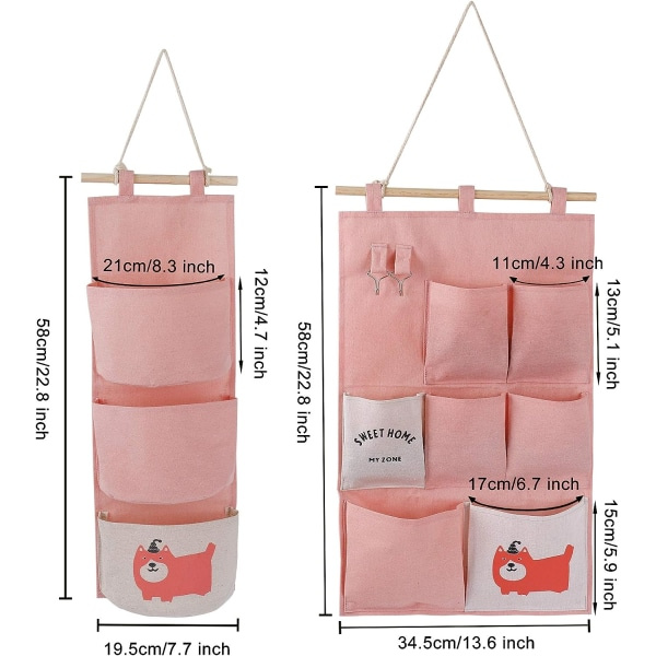 IC Væghængt Opbevaringspose 2 Stilarter Linne Stof Organizer med små lommer til hjemmekontoret Rosa