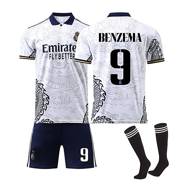 Real Madrid 22-23 Dragon Stil Jersey BENZAMA Nro 9 Fotbollströja kit L XL