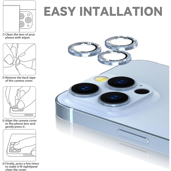 IC Alpine Blue Back kamerabeskyttelse kompatibel med iPhone 13 Pro og iPhone 13 Pro Max, [aluminiumlegering], fuld dækning og 9H hårdhedslinsbeskyttelse F