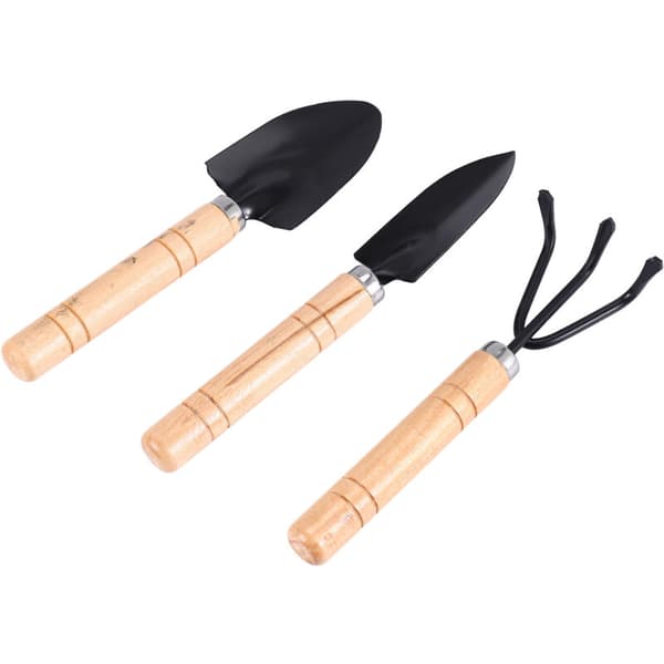 Set med 3 Mini Trädgårdsredskap Handplantering Liten Spade Kratta Trähandtag