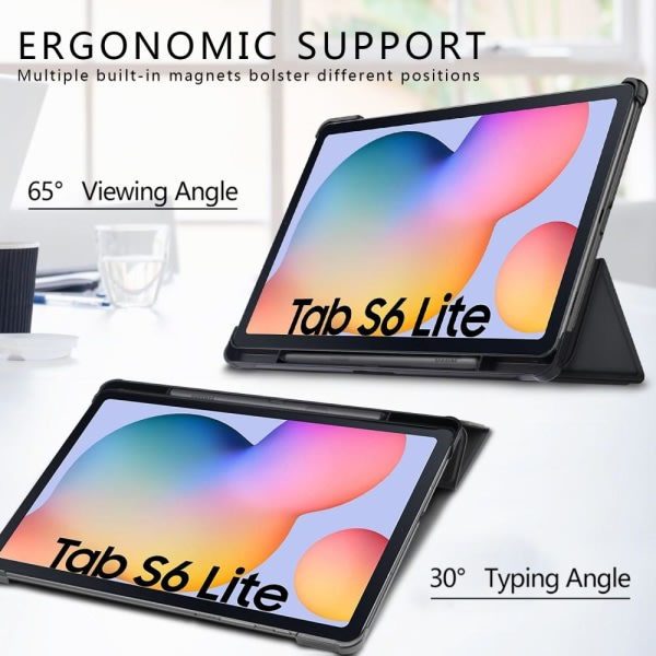 IC Samsung Galaxy Tab S6 Lite -kotelo Bumper Tri-Fold Musta Musta Musta