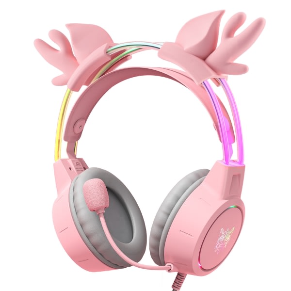 RGB Cat Ear-hørler, oppgradert trådløst og trådbundet hodesett med tilkoblet HD-mikrofon Pink