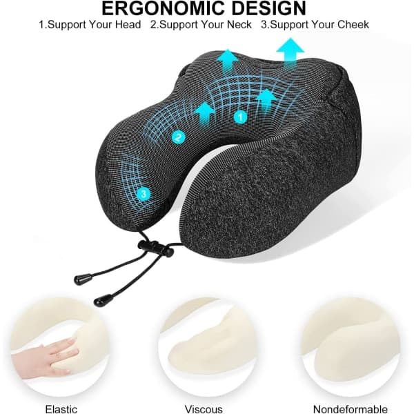 IC Memory Foam nakkeputer, reisepute med hette, komfortabel nakkeputer