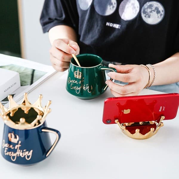 IC Creative Crown Keramik kaffekopp med lock stor mage