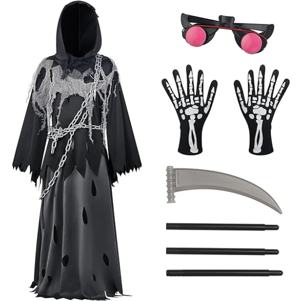 IC Barn Unisex Glowing Eyes Grim Reaper kostym, fantomdräkt för läskig Phantom Halloween kostym