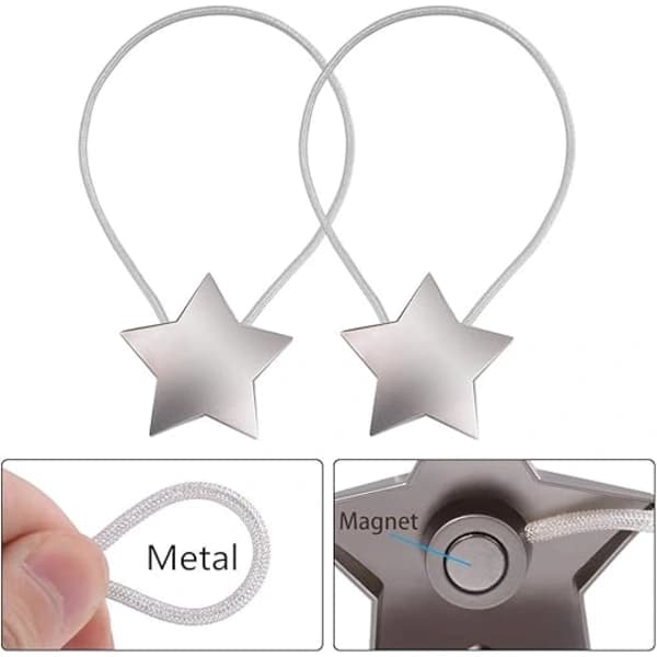 1 sølv magnetisk gardinholder, magnetisk stjerneformet gardinholder