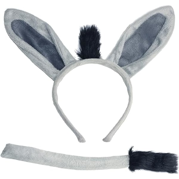 IC Set- Donkey Ears Pannband Svansnäsa och fluga, Animal Rekvisita Halloween Cosplay Kit (4 delar)