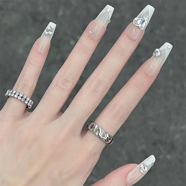 French Tip Press on Nails Medium Fake Nails Clear Nails for Women Nails