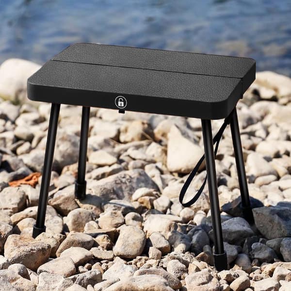 Bærbar foldestol, letvægts aluminiumslegeringsramme, skridsikkert PP-sæde, 150 kg kapacitet til camping, strand, picnics, sort