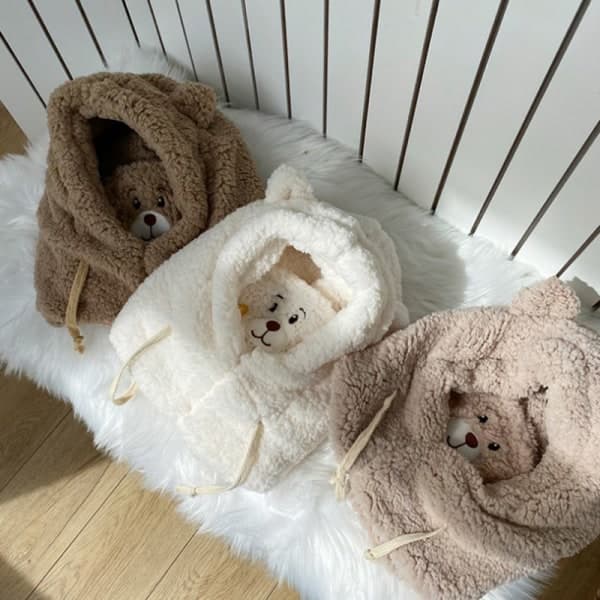 IC e Bear Ears Varm Mössa Vindtät Halsduk Huva Student Plus Cash Vit One Size