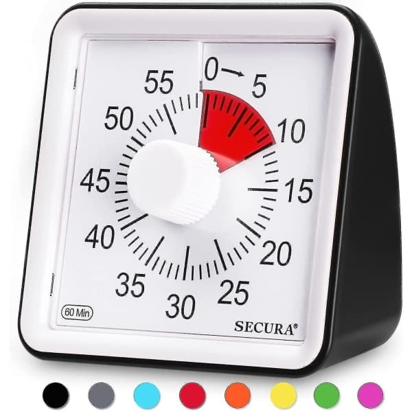 60-minutters visuel timer, nedtællingsur til klasseværelset, lydløs timer til børn og voksne