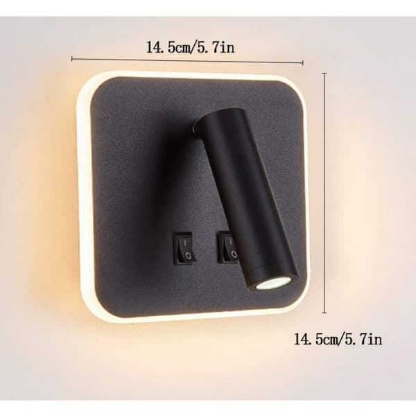 IC Vægskærm Sort Senge LED Natlampe 3000K (3W+10W) Sort Kvadrat