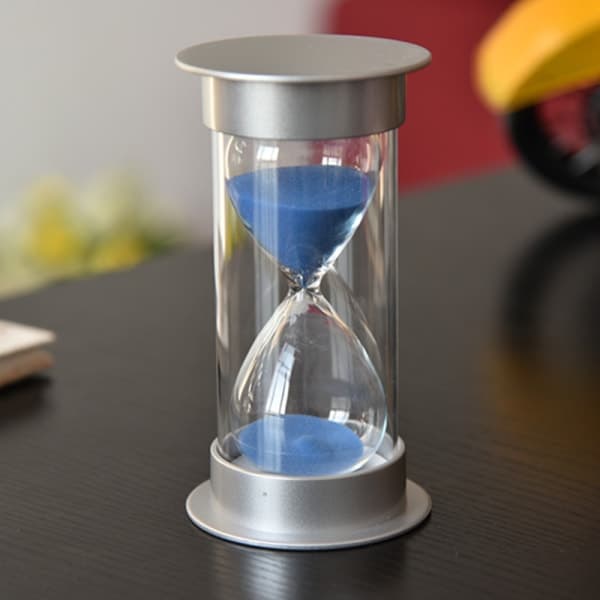 Sandtimer med kökstimer och tid på 5 min 10 min 30 min (5 min Silverblå)