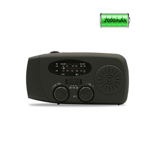 Nødradio med solenergi, håndsving, vejrradio med LED-lommelygte, telefonoplader, europæisk version Black