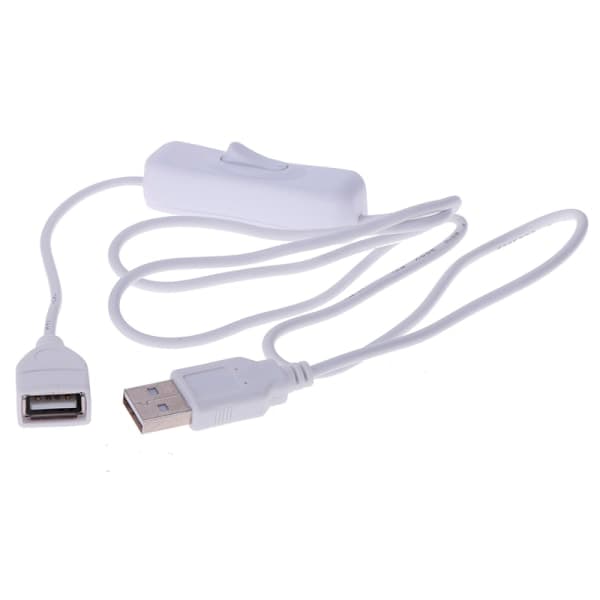 USB-kabel med bryter PÅ/AV, 1m, hvit, 1 stk