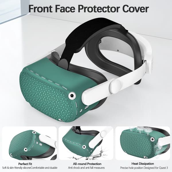 Silikone beskyttelsessæt til Meta/Oculus Quest 2, 5-i-1 VR-tilbehør med headset-cover, controller-greb og linsebeskytter, grøn