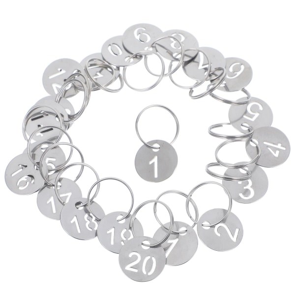 20 stk runde nummererede etiketter rustfrit stål Nummer 1-20 etiketter metal nøglebrikker IC