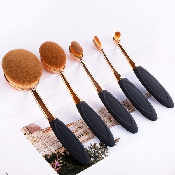 IG Oval Foundation Brush 5 st Tandborste sminkborstar (svart Style A rund huvud