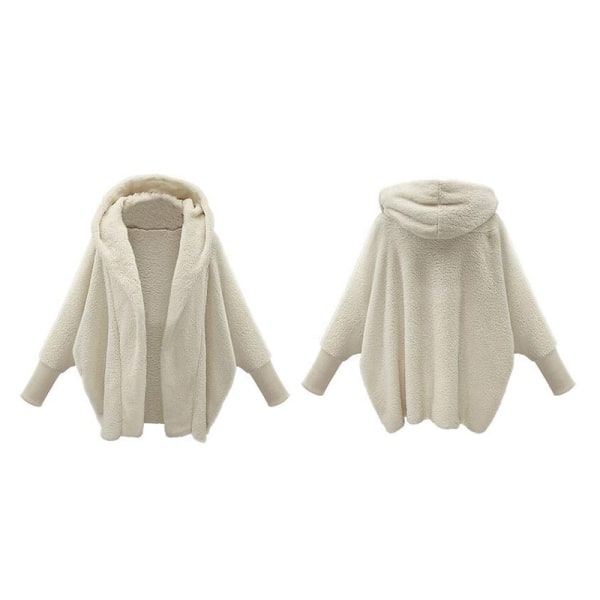 Dam Vinter Fuzzy Fleece Kappa, Öppen Fram Hooded Cardigans Jacka Vit 4XL