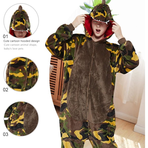 Onesies for kvinner, Onesies for voksne menn, Pyjamas-onesies, Enhjørning, Flanellpyjamas, Dyre-onesies, 3D hettegensere, Halloween, Julekostymer A tyrannosaurus L