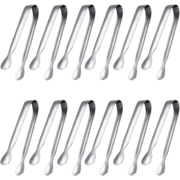 12-pack serveringstänger, små serveringsredskap för catering, livsmedelsklassad 304 rostfritt stål serveringstänger aptitretare tänger sockertänger - silver