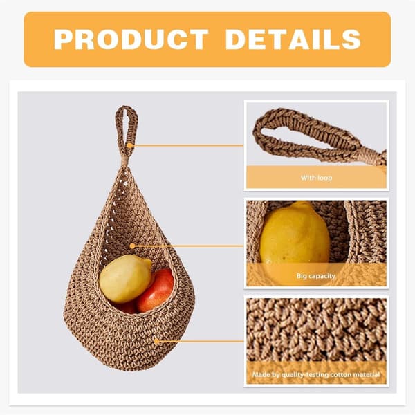 2 - Hanging Baskets - Braided - Fruit Hammock - Hand-Braided