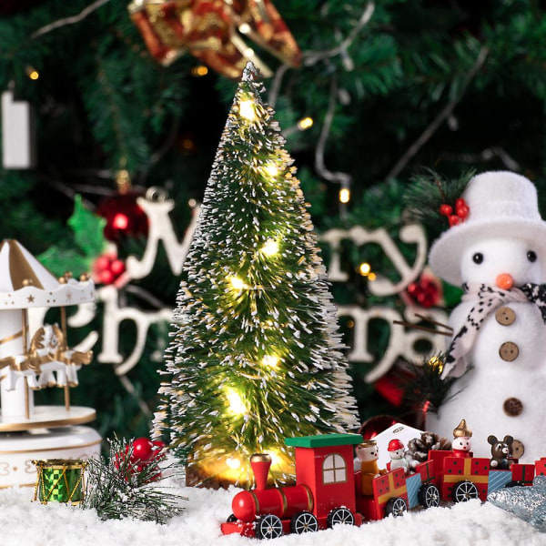 Mini cedertræ juletræ med LED-lys Lille gran Bord Skrivebord Juledekoration pynt Varmt lys