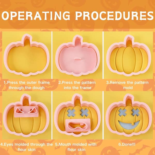 Halloween kakformset, PP-plast pumpa ansiktsformar med 8 ögon- och 8 munformer, för kakor och Halloweenfester, rosa