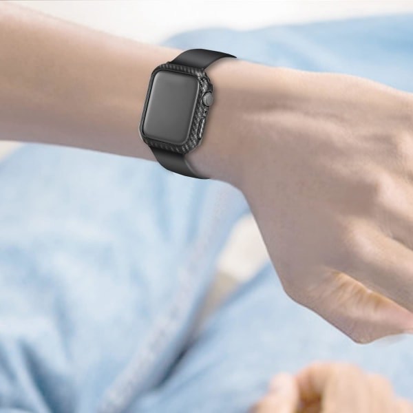 Svart kolfiber texturerad hård stötfångare för Apple Watch Slim Edge Defense Guard IC
