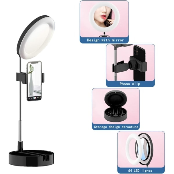 IC LED-ringlys Foldbar Fyldlys med Spejl Mobiltelefon