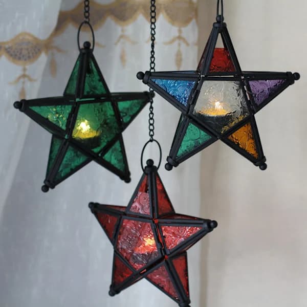 Ljuslykta vindusdekorasjon hengende ornament rød red