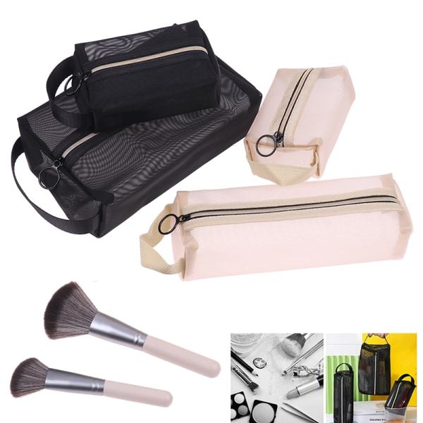 IC Makeup Brush Rejsetaske Kosmetisk Toilettaske Organizer Mesh K Sort L