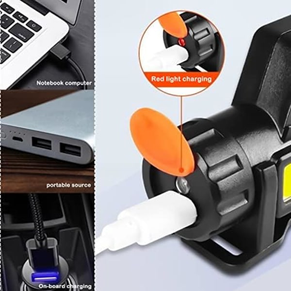 Pannelampe, oppladbart LED-hodelys COB med 5 lysmoduser, hodelys fiske løping USB oppladbart