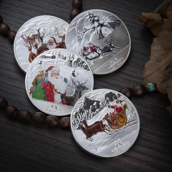 IC 5 stk farvede julemandens minde-mønter Souvenir C Sølv 5pcs