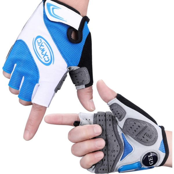 IC Cykelhandskar mænd halvfinger med gelvaddering for støddämpning MTB-handskar Blå M