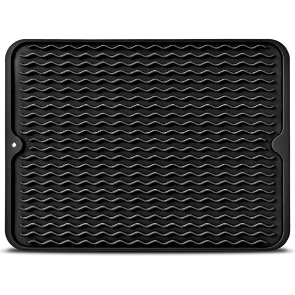 IC Opvaskematte, silikone tørremåtte Varmebestandig opvaskematte Skridsikker, nem at rengøre tørremåtte til køkkenvask (40,64 cm x 30,48 cm, sort)