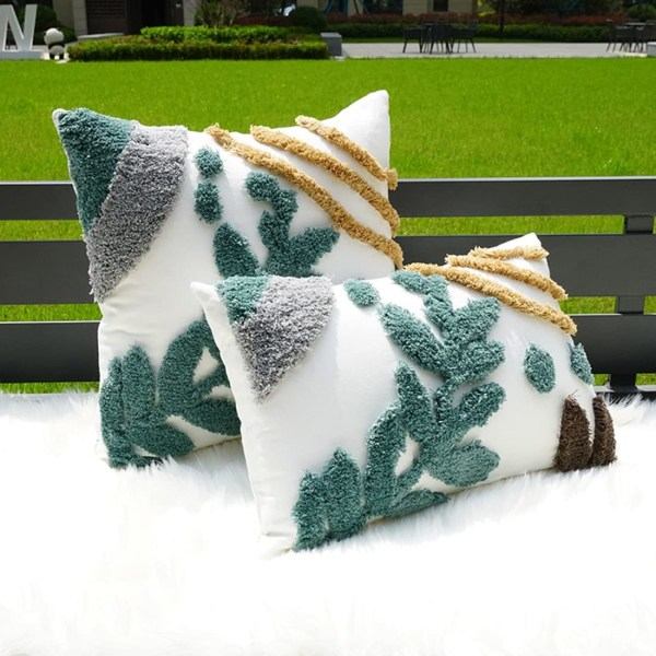 IC Bladtuftade pudebetræk - Boho Canvas tekstureret vævet dekorative pudebetræk til sofa, sofa, seng (BladB, 18\"x18\" )