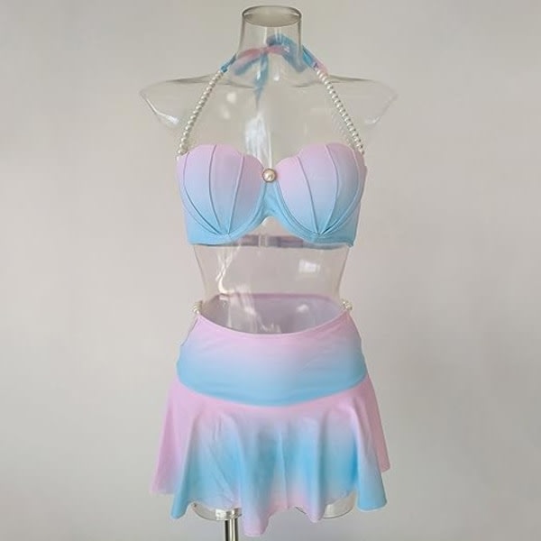 IC Mermaid Shell Gradient Color Høy midje Kjol Baddräkt Bikini Badkläder XL