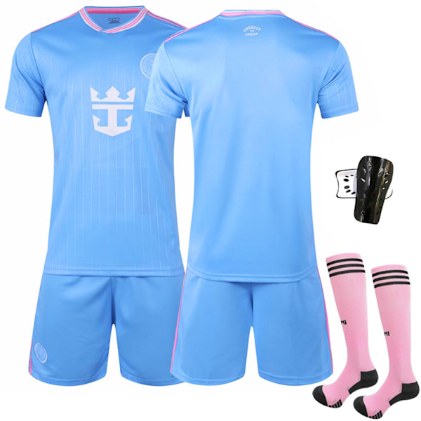 Blå drakt Major League Soccer Club Jersey Ny Miami II Bortedrakt Nr. 10 Messi Fotballdrakt Size 10 Sock Protectors #18