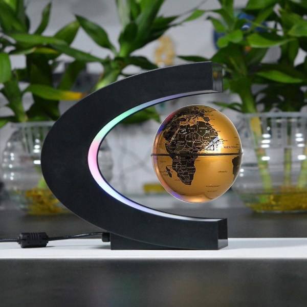 IC Flytende Globus med Fargede LED-lys C-formet Magnetfelt Levitasjon Verdenskart Globe (eu)