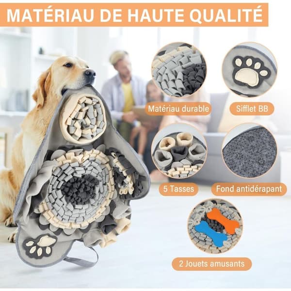 Snusematte for hund, sakte fôringsmatte, stressreduserende matte, for små og store hunder, grå