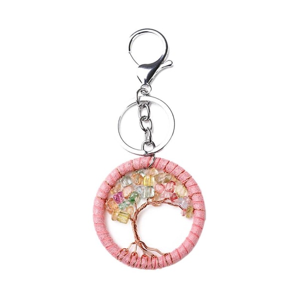 Retro Tree of Life Nyckelring Stenhängande Tag Nyckelring Smycken present till familjen (rosa) IC